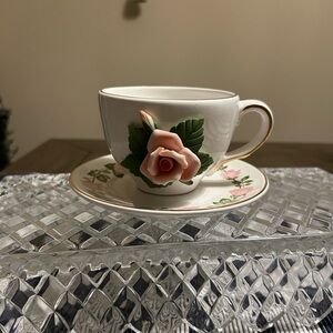 Teleflora Pink Rose 3D Cup & Saucer